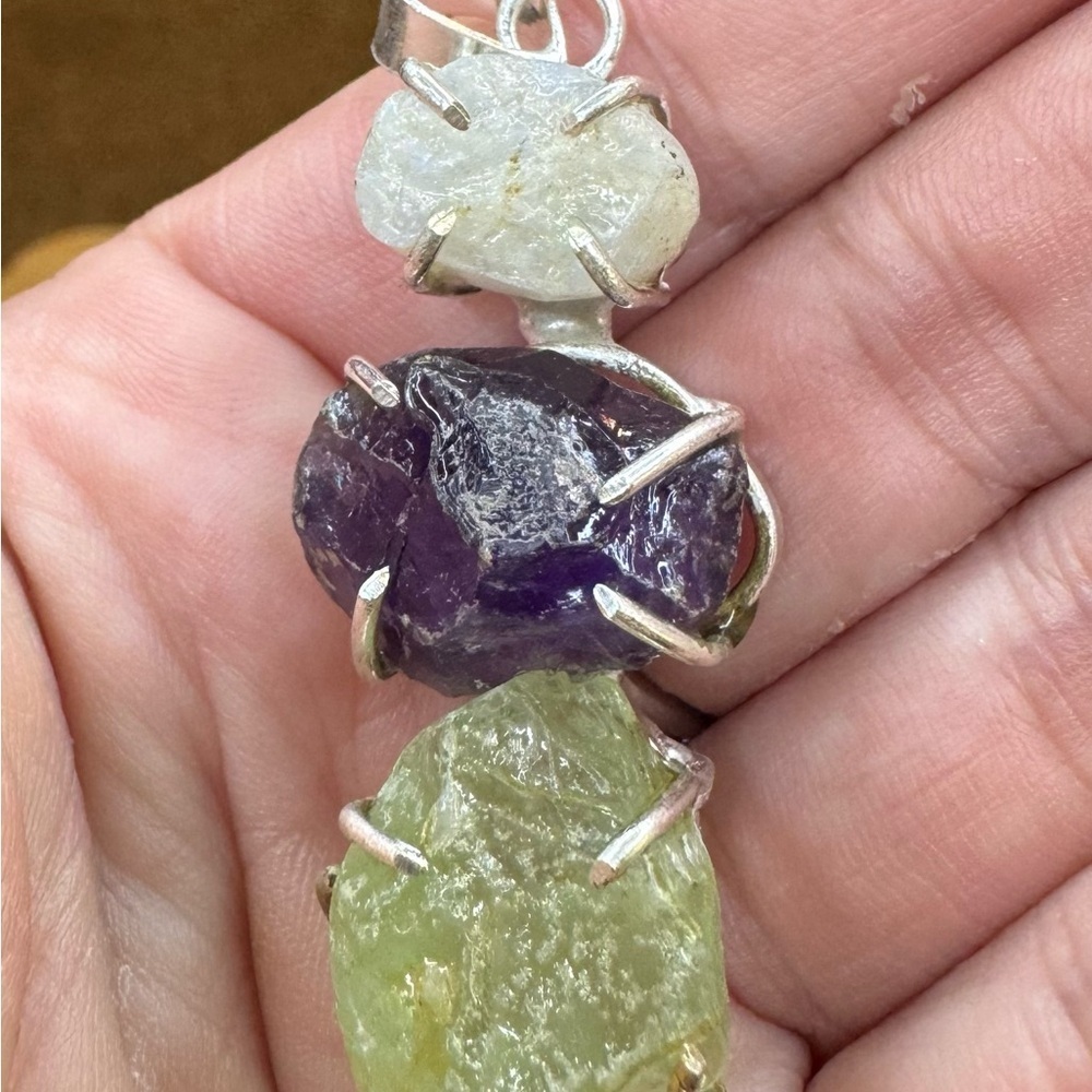 Amethyst and Moonstone Gemstone Pendant 2.2"